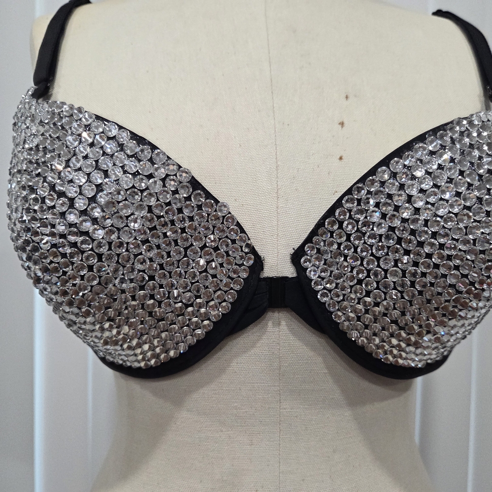 Elegant Black and Silver Embellished Rave Bra